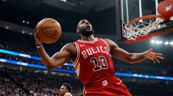 NBA篮球比赛现场球员突破防守上篮的赛事新闻配图
